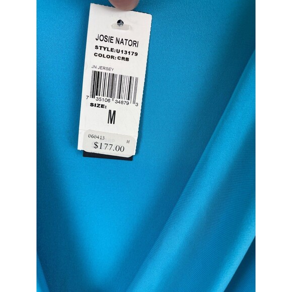 Josie Natori Drape Midi Turquoise Dress Women's Medium Twist V-neck Waist NWT - Picture 4 of 12
